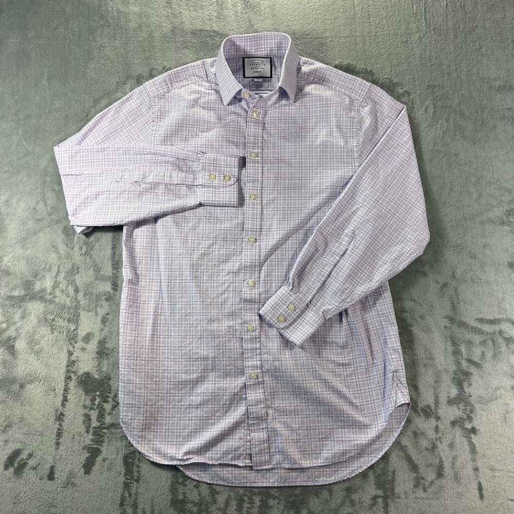 CHARLES TYRWHITT Dress Shirt Mens 15.5/33 Purple Plaid Classic Fit Preppy Office